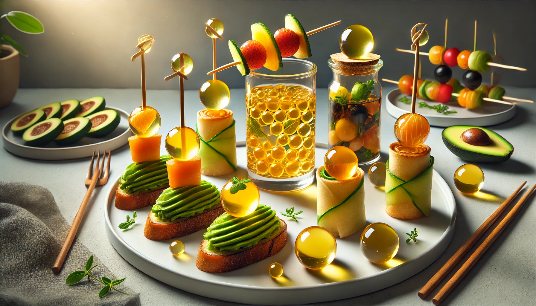 Esferas de mango colocadas en platos para servir.